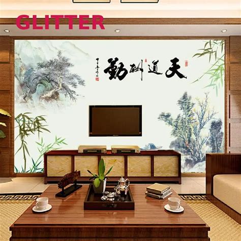 Chinese Retro Style Large Murals Living Room Landscape Painting ...