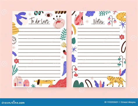 Set Of Childish Notebook, Organizer, Planner Memo Page Design Template ...