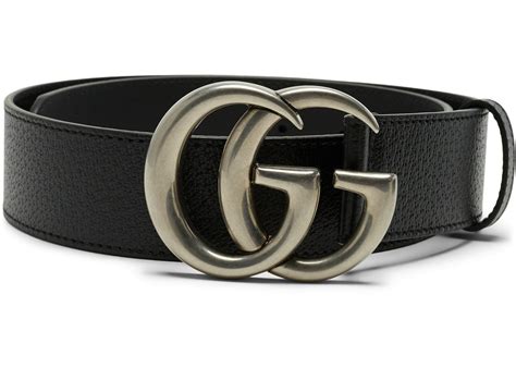 Gucci Double G Silver Buckle Textured Leather Belt 1.5 Width Black in ...