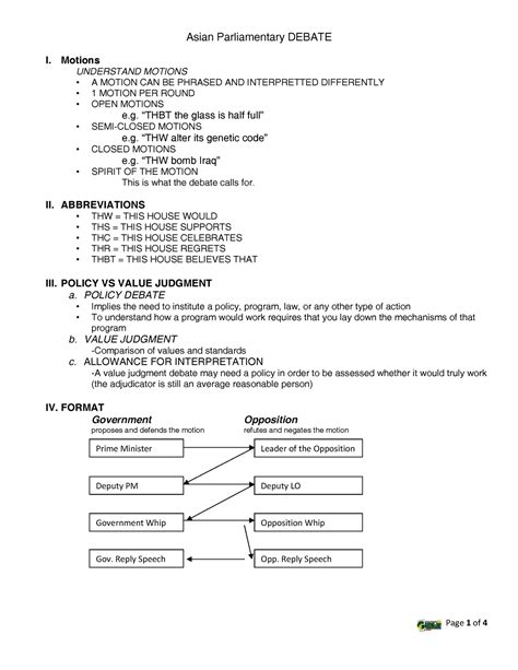 4 Asian Parl Debate Handouts - Asian Parliamentary DEBATE I. Motions ...