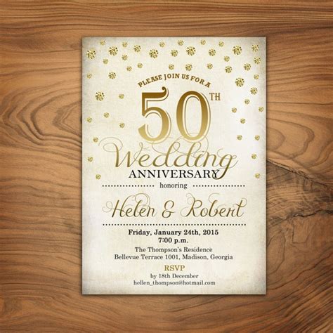 50th Wedding Anniversary Invitation / Gold / White / Retro / | Etsy