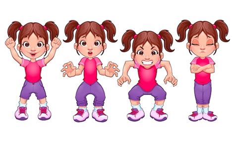 Free Vector | Four poses of the same girl in different expressions ...