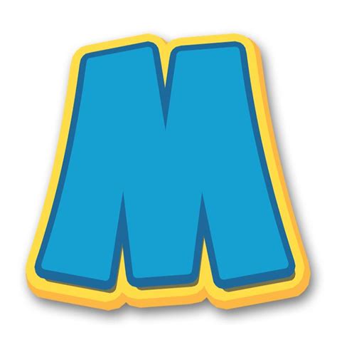 the letter m in blue and yellow