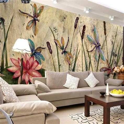 Aliexpress.com : Buy Personalized Dragonfly Lotus Mural Wallpapers ...