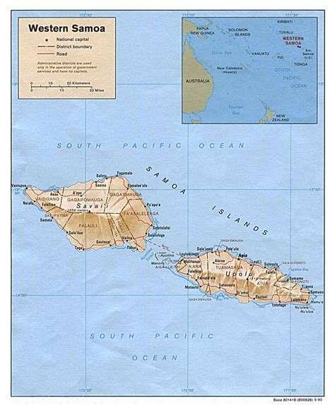 Detailed political and relief map of Samoa with cities and roads ...