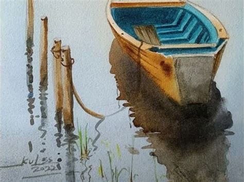 Blue Boat Painting | Water Color Painting | With Frame | Kulwinder ...