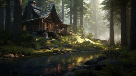 Premium AI Image | A secluded cabin nestled in a peaceful forest