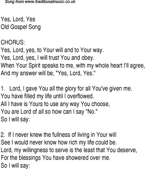 Yes, Lord, Yes - Christian Gospel Song Lyrics and Chords