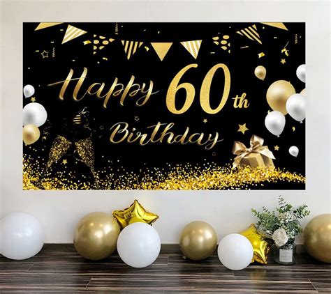 60th Birthday Decoration Party Banner, Happy Birthday Backdrop Poster ...