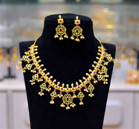 Gold Plated Latest Guttapusalu Necklace Set - South India Jewels