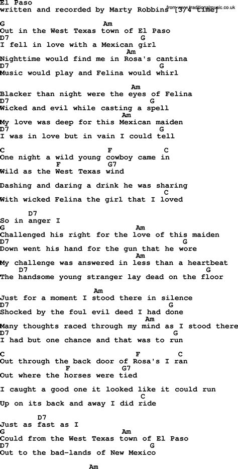 El Paso, by Marty Robbins - lyrics and chords