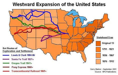 Westward expansion map depicting Lewis & Clark's exploration route ...