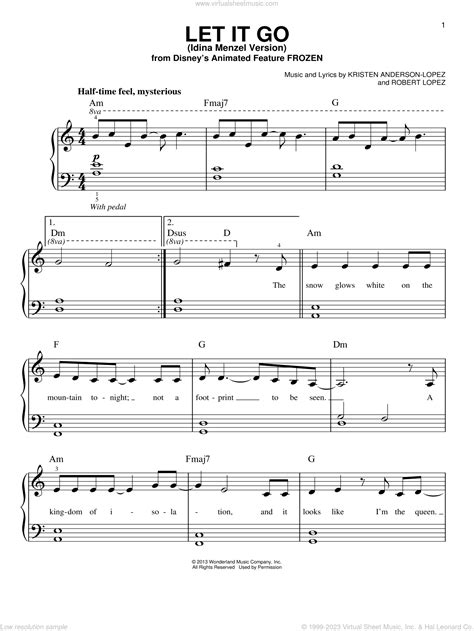 Let It Go (from Frozen), (beginner) sheet music for piano solo