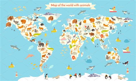 Animals world map | Illustrator Graphics ~ Creative Market