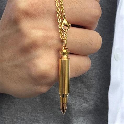 Gold-Toned Rifle Bullet Pendant Necklace Made Of Stainless Steel ...