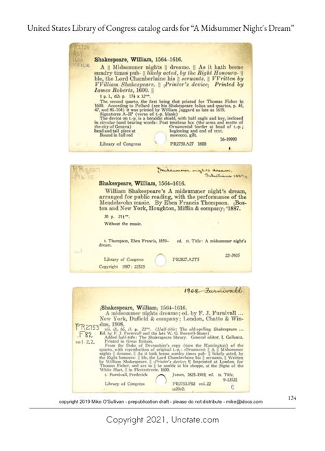 United States Library of Congress catalog cards for "A Midsummer Night ...