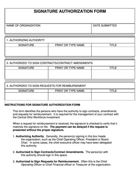 Signature Authorization Form Template