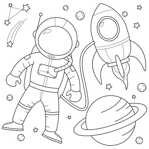 Astronaut with rocket in space suitable for children's coloring page ...