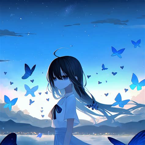 Sad girl Wallpaper 4K, Anime girl, Mood, Butterflies