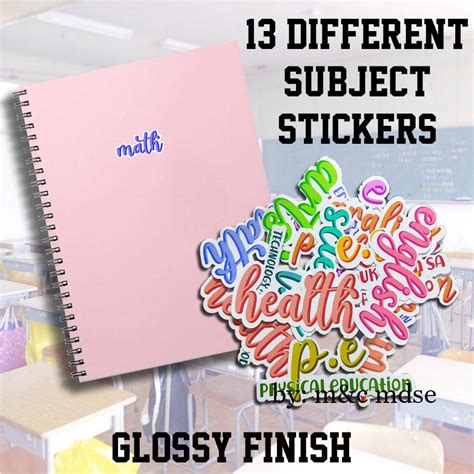 13 pcs. Aesthetic School Subjects Sticker Labels Notebook Labels ...