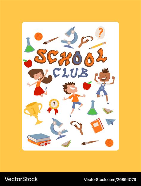 School club poster kids with education equipment Vector Image