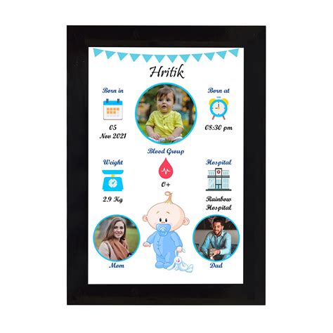 Baby Birth Details Photo Wooden Classic Frame (type-03) – Black Colour ...