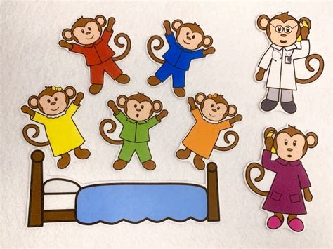 Five Little Monkeys Jumping on Bed Felt Stories Speech | Etsy