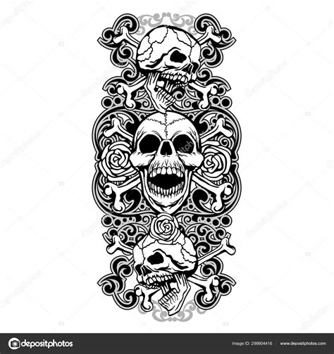 Vintage Skull Bones Tattoo Sleeve Stock Vector Image by ©amid999 #299904416