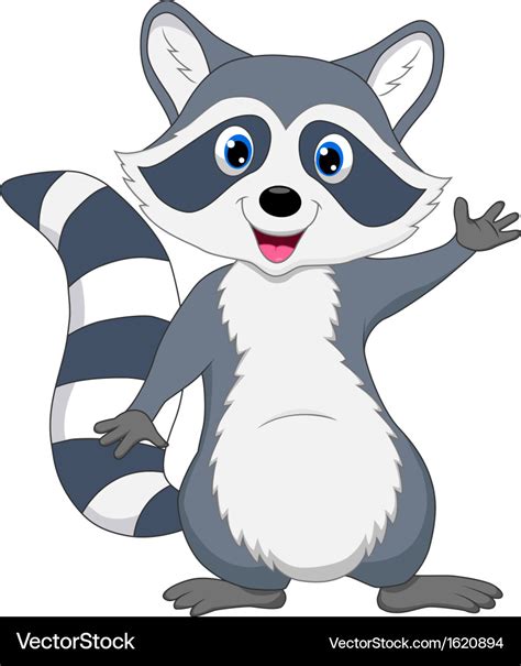 Cute raccoon cartoon waving hand Royalty Free Vector Image