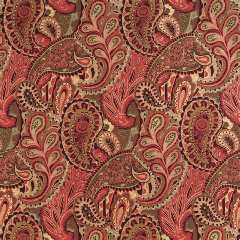 Burgundy, Green And Red Paisley Contemporary Upholstery Fabric By The ...