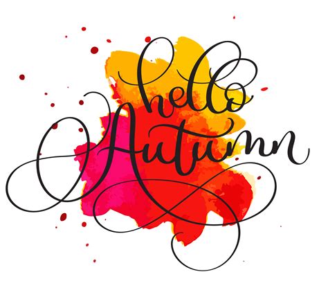 Hello autumn text on red and orange blot background. Hand drawn ...