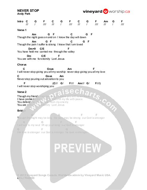 Never Stop Chords PDF (Andy Park) - PraiseCharts