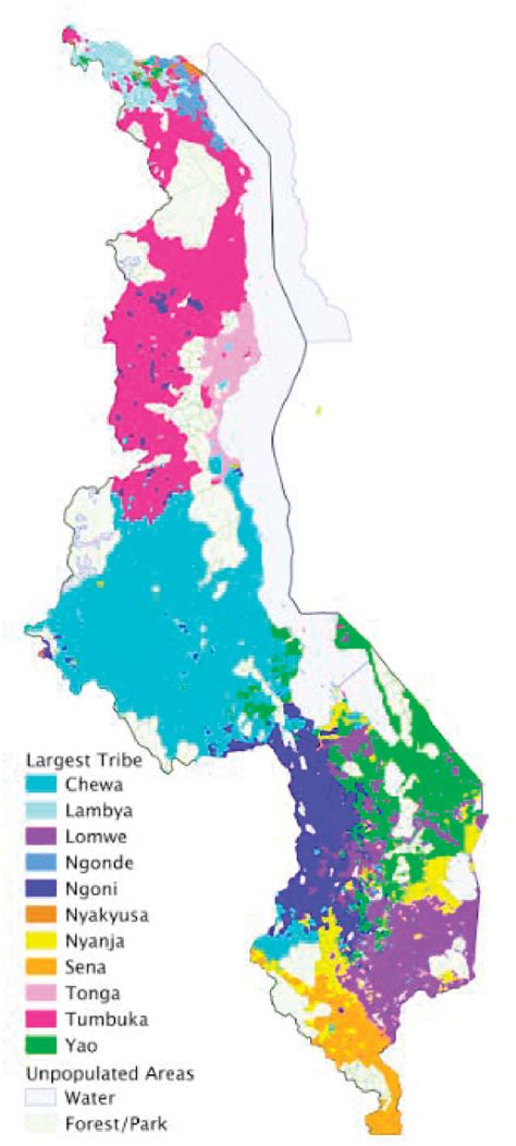 Spatial distribution of ethnic groups in Malawi. Source: Figure from ...