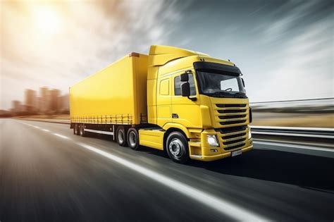 Premium AI Image | A yellow truck on the road Blurred background ...