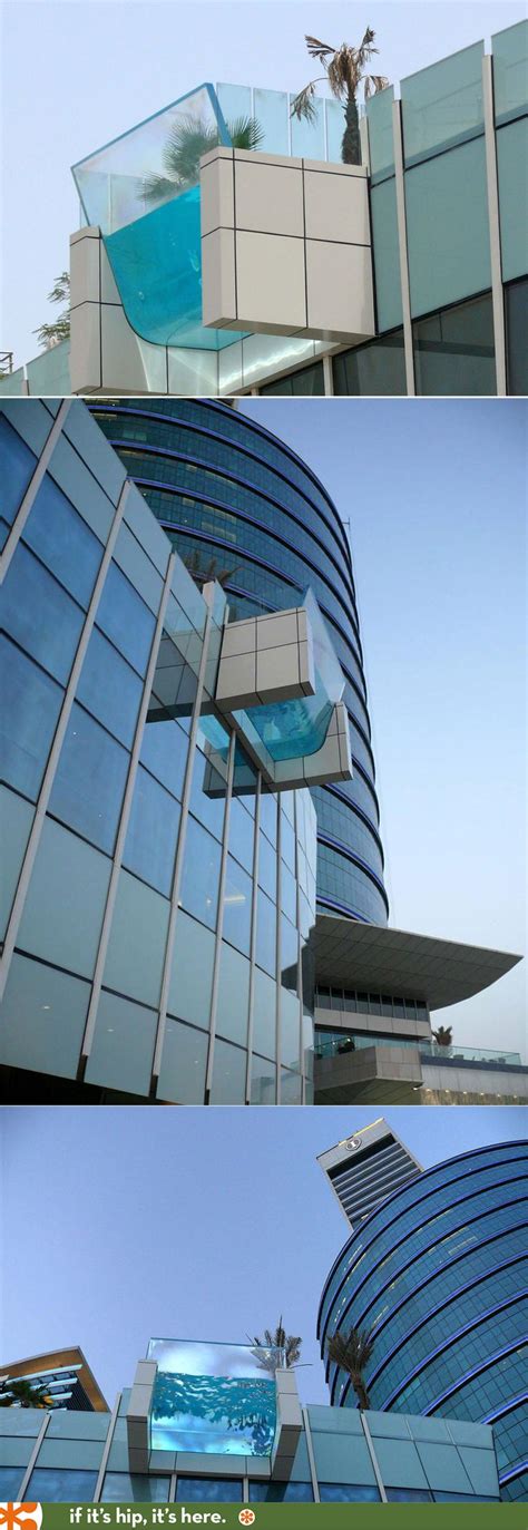 The Intercontinental Hotel Dubai pool extends from the skyscraper ...