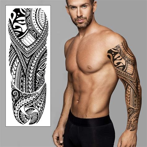 Buy Polynesian Temporary Tattoo Sleeve Transfer - Full Arm Tribal ...