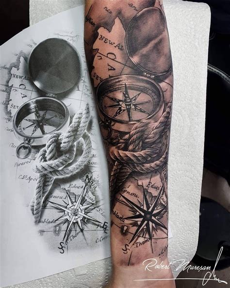 Compass and map tattoo – Artofit