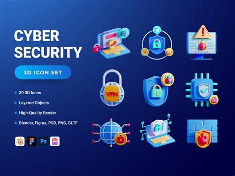 3D Cyber Security Icon Set - Flat Icons