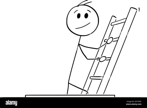 Person Climbing Ladder to Leave the Hole, Vector Cartoon Stick Figure ...