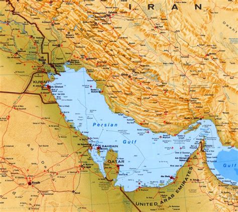 Large detailed map of Persian Gulf with cities and towns ...