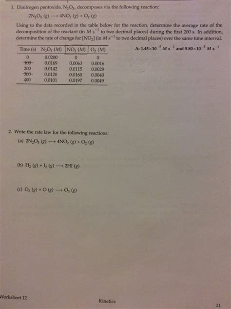 Solved Dinitrogen pentoxide, N_2 O_5, decomposes via the | Chegg.com