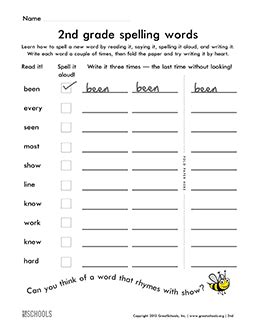 2nd grade spelling words (list #1 of 38) | 2nd grade Word lists ...