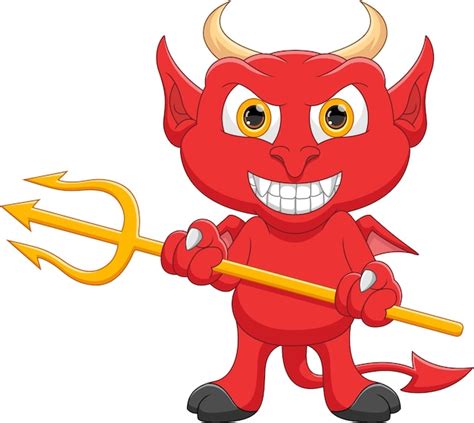 Premium Vector | Cartoon red devil holding trident