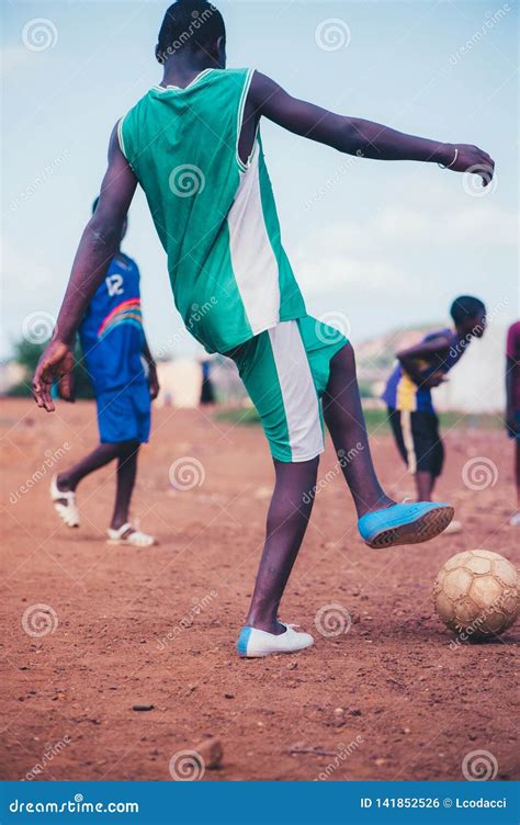 Black African Children Playing Soccer in a Rural Area Editorial Photo ...