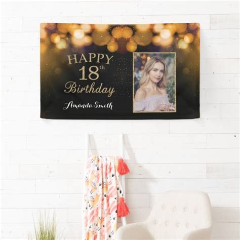 Happy 18th Birthday Banner. Gold Glitter Photo Banner | Zazzle