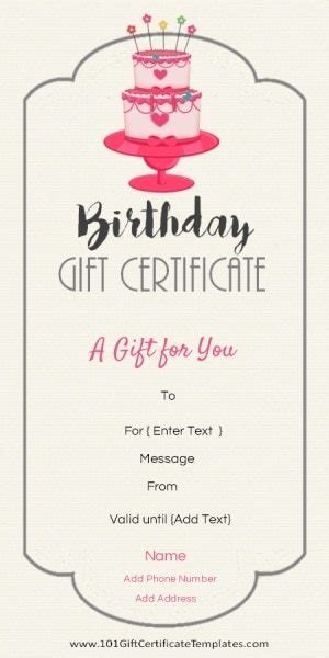 Free Customizable Birthday Gift Certificate Template