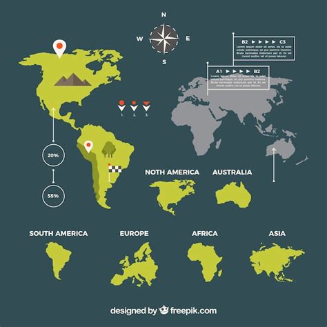 Carte du monde en conception plate avec des éléments infographiques ...