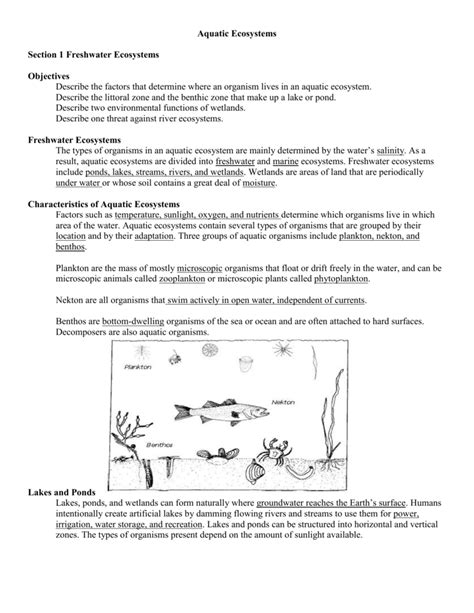 Aquatic Ecosystems Section 1 Freshwater Ecosystems Objectives