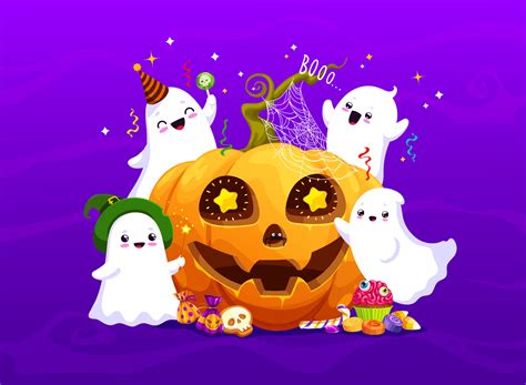 Halloween kawaii ghosts characters and pumpkin 27769277 Vector Art at ...