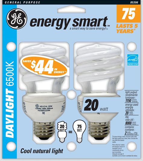 4- GE 20 Watt CFL Daylight 6500K Light Bulbs = 75-W Energy Smart Saving ...